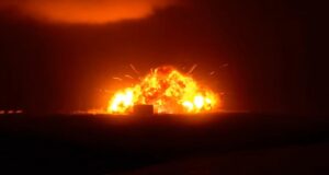Blue Origin New Glenn explosion fireball during a static fire test at LC-36