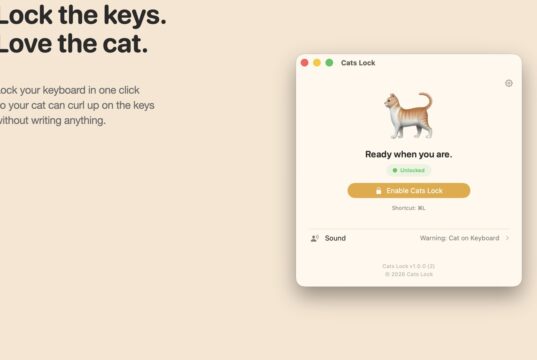 Cats Lock Mac app official screenshot showing a cat-proof keyboard lock utility