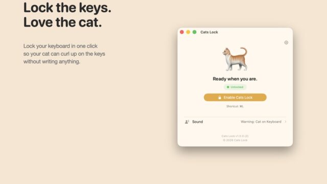 Cats Lock Mac app official screenshot showing a cat-proof keyboard lock utility