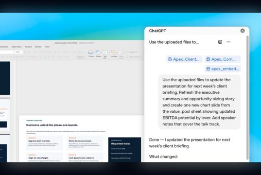 ChatGPT PowerPoint beta add-in shown inside Microsoft PowerPoint