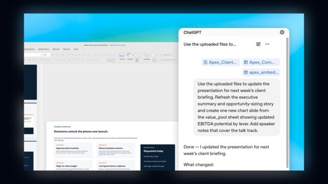 ChatGPT PowerPoint beta add-in shown inside Microsoft PowerPoint