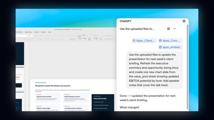 ChatGPT PowerPoint beta add-in shown inside Microsoft PowerPoint
