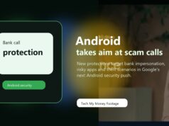 Android security tools graphic showing bank scam call protection