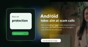 Android security tools graphic showing bank scam call protection
