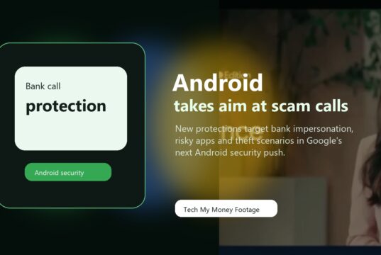 Android security tools graphic showing bank scam call protection