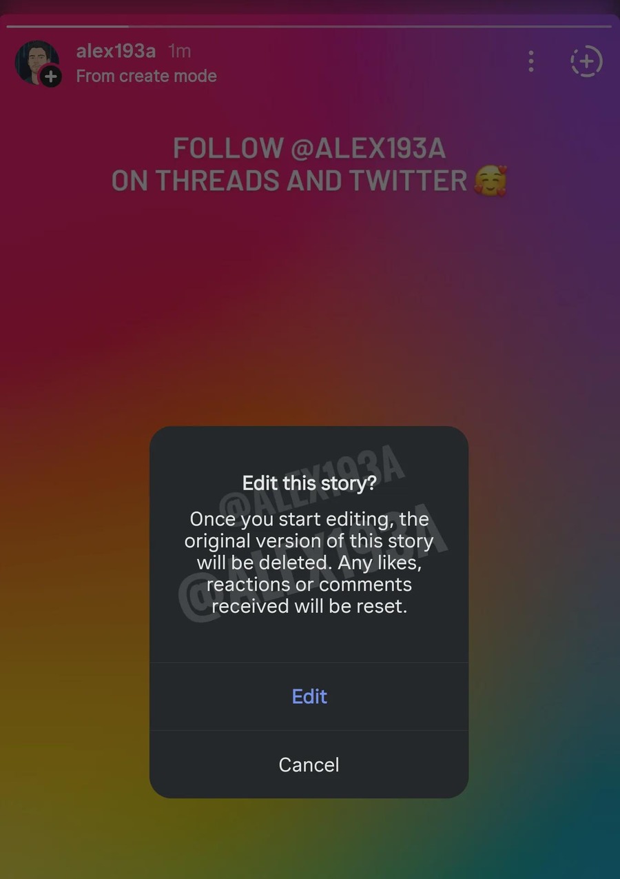 Instagram Stories edit prompt screenshot