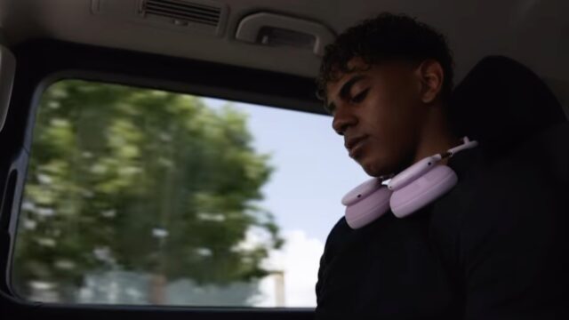 Lamine Yamal Beats Instagram source frame Lamine Yamal wearing pink unreleased Beats-style headphones
