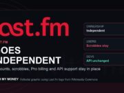 Last.fm independent company graphic showing the Last.fm logo and scrobble continuity