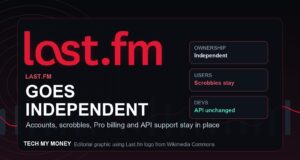 Last.fm independent company graphic showing the Last.fm logo and scrobble continuity