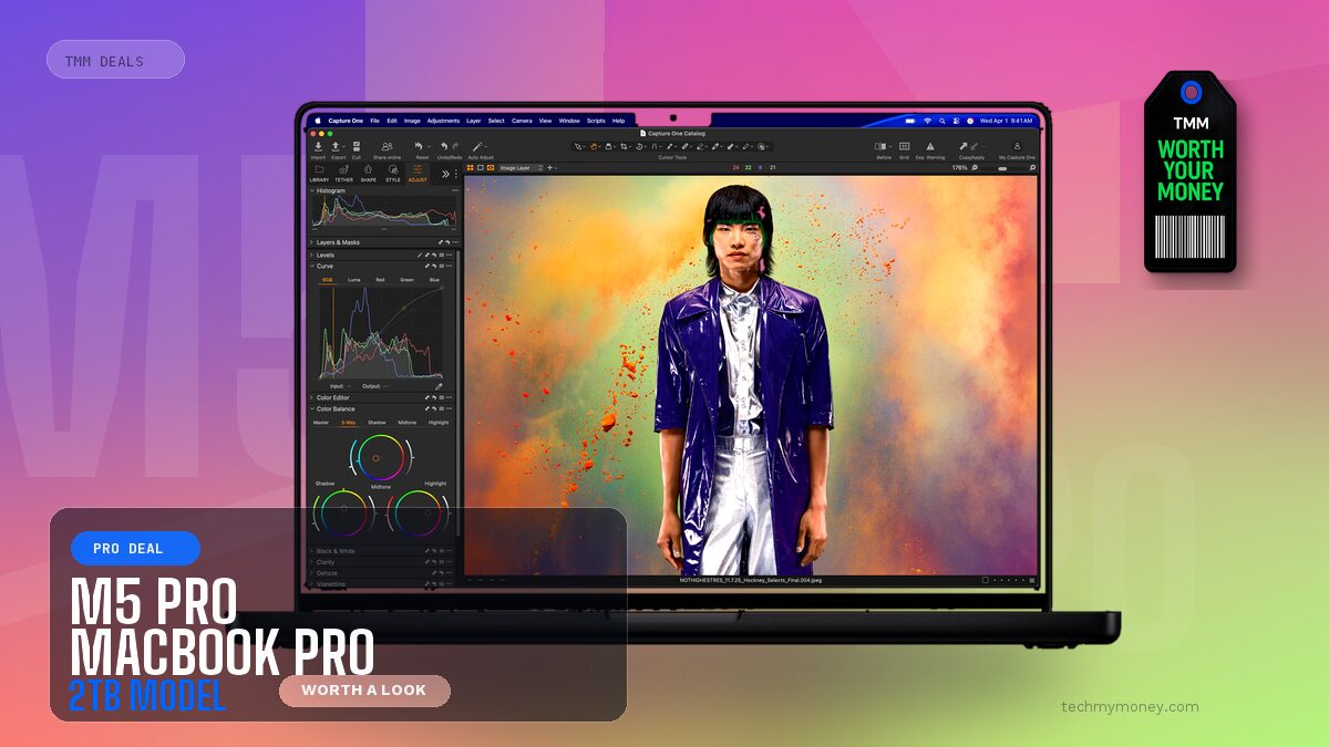 M5 Pro MacBook Pro 2TB Deal Hero With TMM Badge M5 Pro MacBook Pro 2TB deal hero with Tech My Money worth your money badge