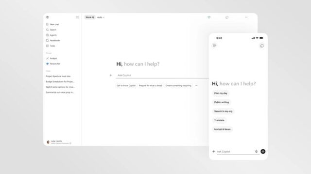 Microsoft 365 Copilot redesign UI Microsoft 365 Copilot redesign shown on desktop and mobile