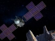 NASA Psyche Mars flyby mission artist concept showing the spacecraft near asteroid Psyche