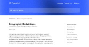 Polymarket geographic restrictions help page screenshot