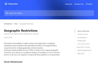 Polymarket Is Making VPN Workarounds a Much Riskier Bet Polymarket geographic restrictions help page screenshot