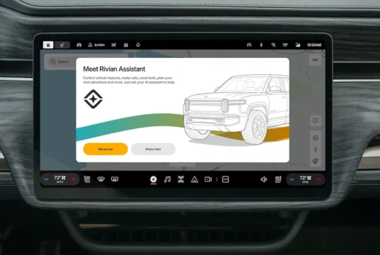 Rivian AI voice assistant displayed on a Rivian infotainment screen