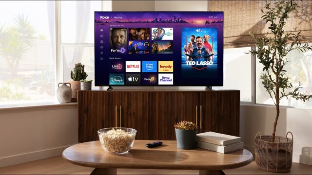 Roku TV new Home Screen interface official Roku UI Redesign: The new Roku TV home screen redesign displaying personalized recommendation rows.