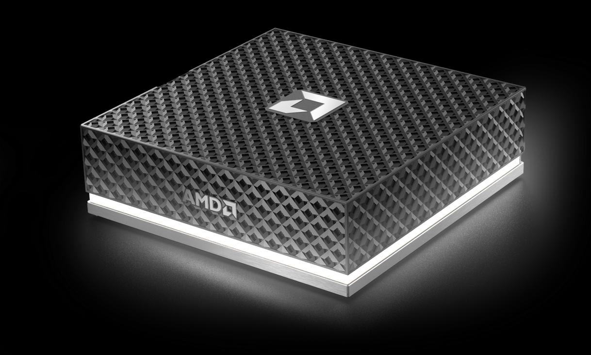 AMD Ryzen AI Halo mini-PC front view -- compact 150x150mm AI developer machine
