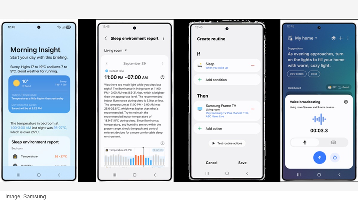 Samsung SmartThings sleep environment report and routine screens