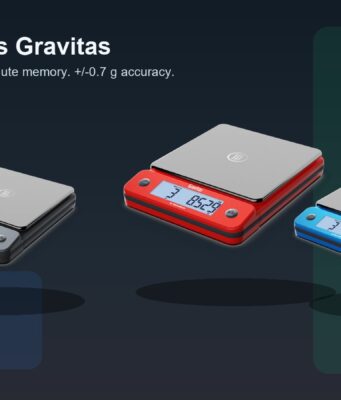 ThermoWorks Gravitas Scale Puts the Display Where You Can Actually See It ThermoWorks Gravitas precision kitchen scale shown in red, charcoal, and blue color options