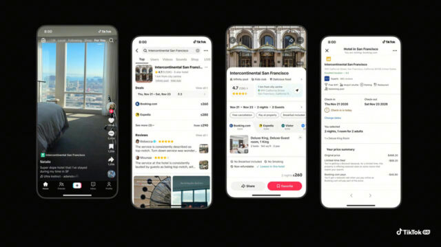 TikTok GO travel booking interface