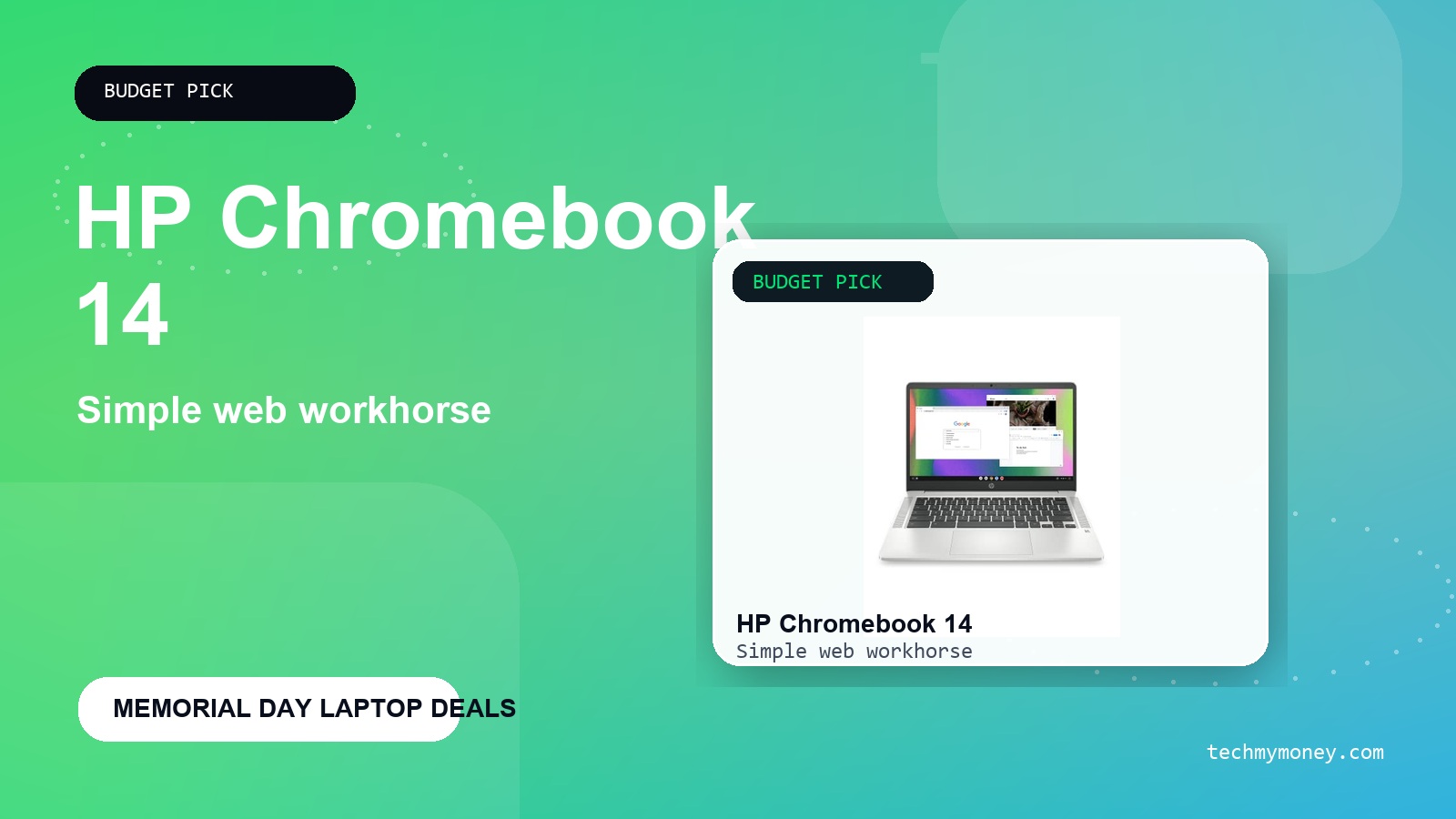 HP Chromebook 14 Memorial Day laptop deal mjhero graphic