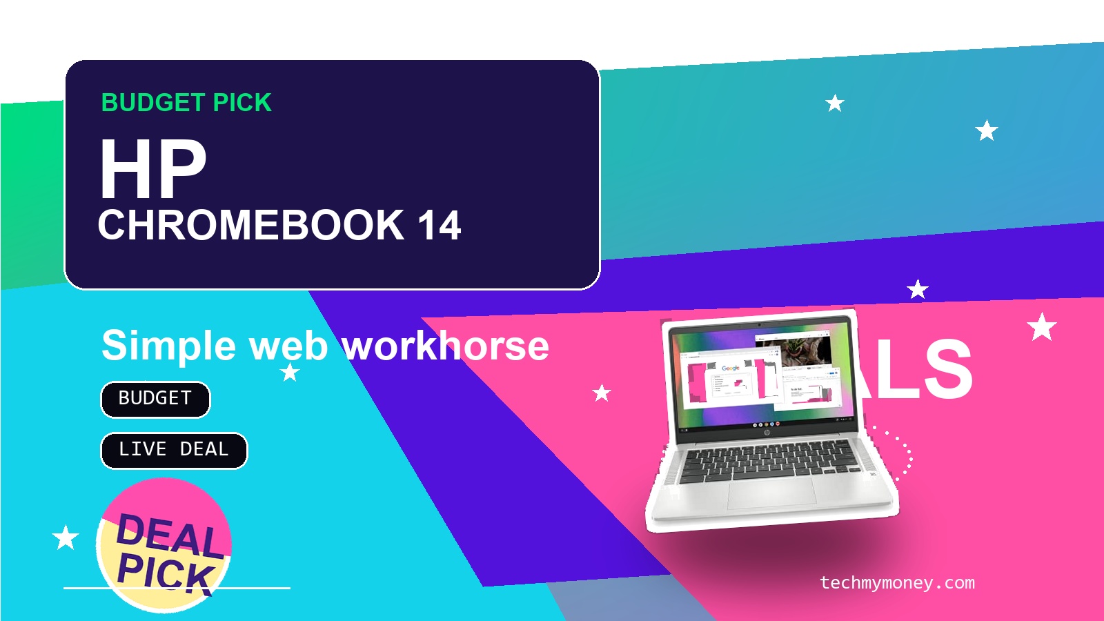 HP Chromebook 14 Memorial Day laptop deal mjhero graphic