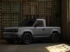 Slate Auto bare-bones electric pickup truck in matte grey