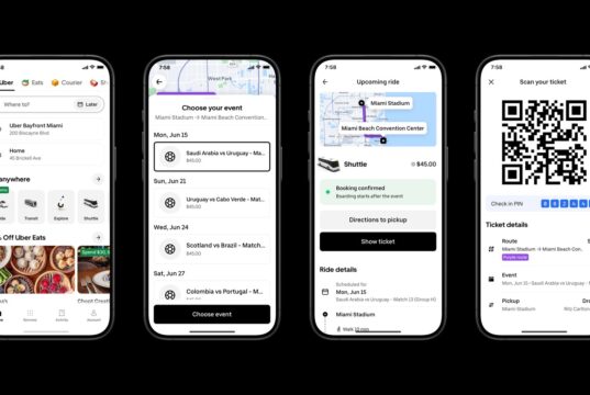 Uber World Cup shuttles booking screens in the Uber app