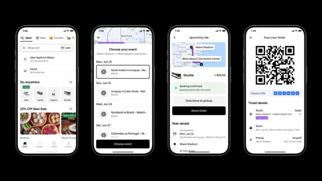 Uber World Cup shuttles booking screens Uber World Cup shuttles booking screens in the Uber app