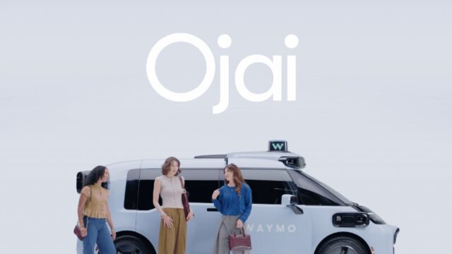 Waymo Ojai Robotaxi Official Exterior Image Waymo Ojai robotaxi official exterior image with riders standing beside the vehicle