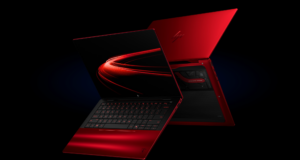 HP Ferrari AI PC red limited-edition laptop on a black background