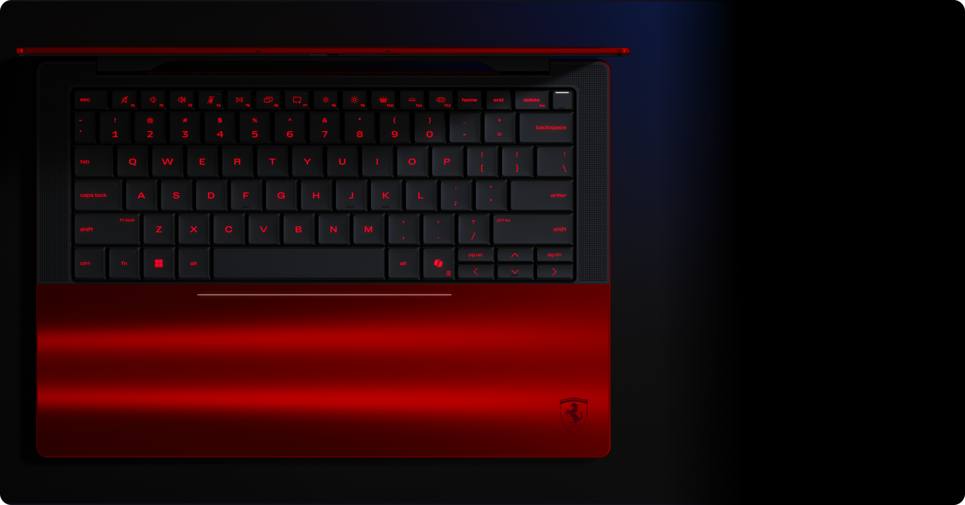 HP Ferrari AI PC red keyboard deck and haptic trackpad