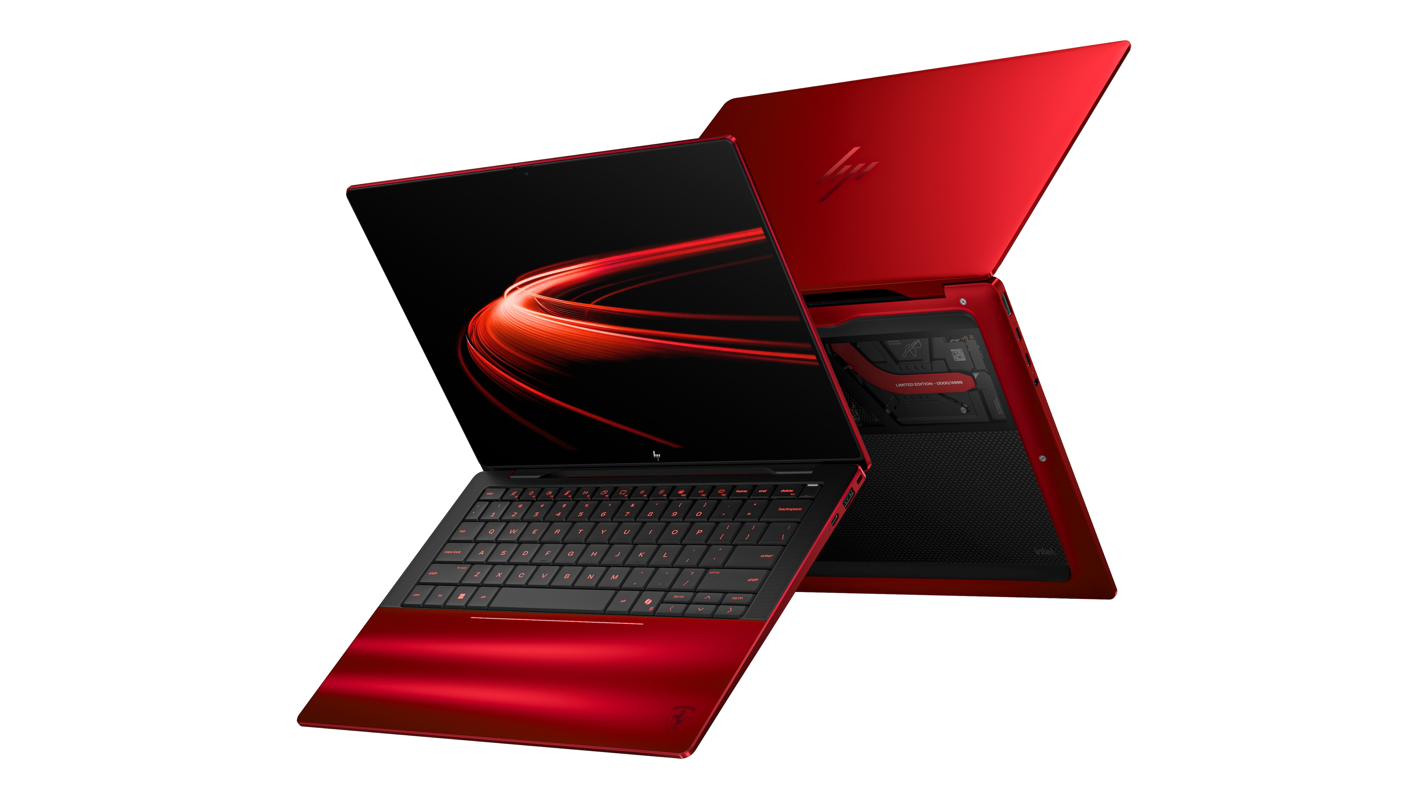 HP Ferrari AI PC shown open and closed on a white background
