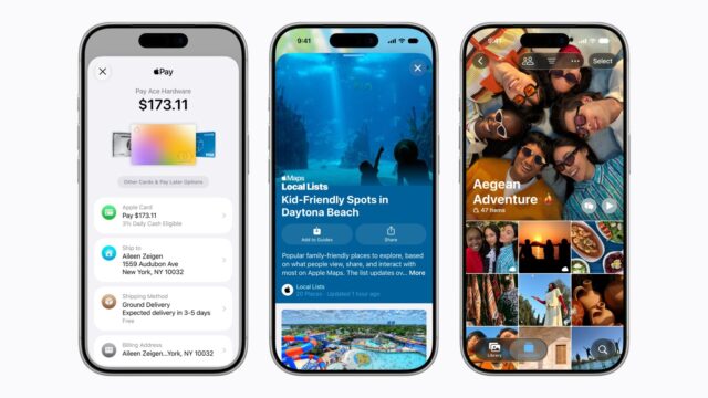 iOS 27 Apple services features shown on iPhone 17 Pro screens.