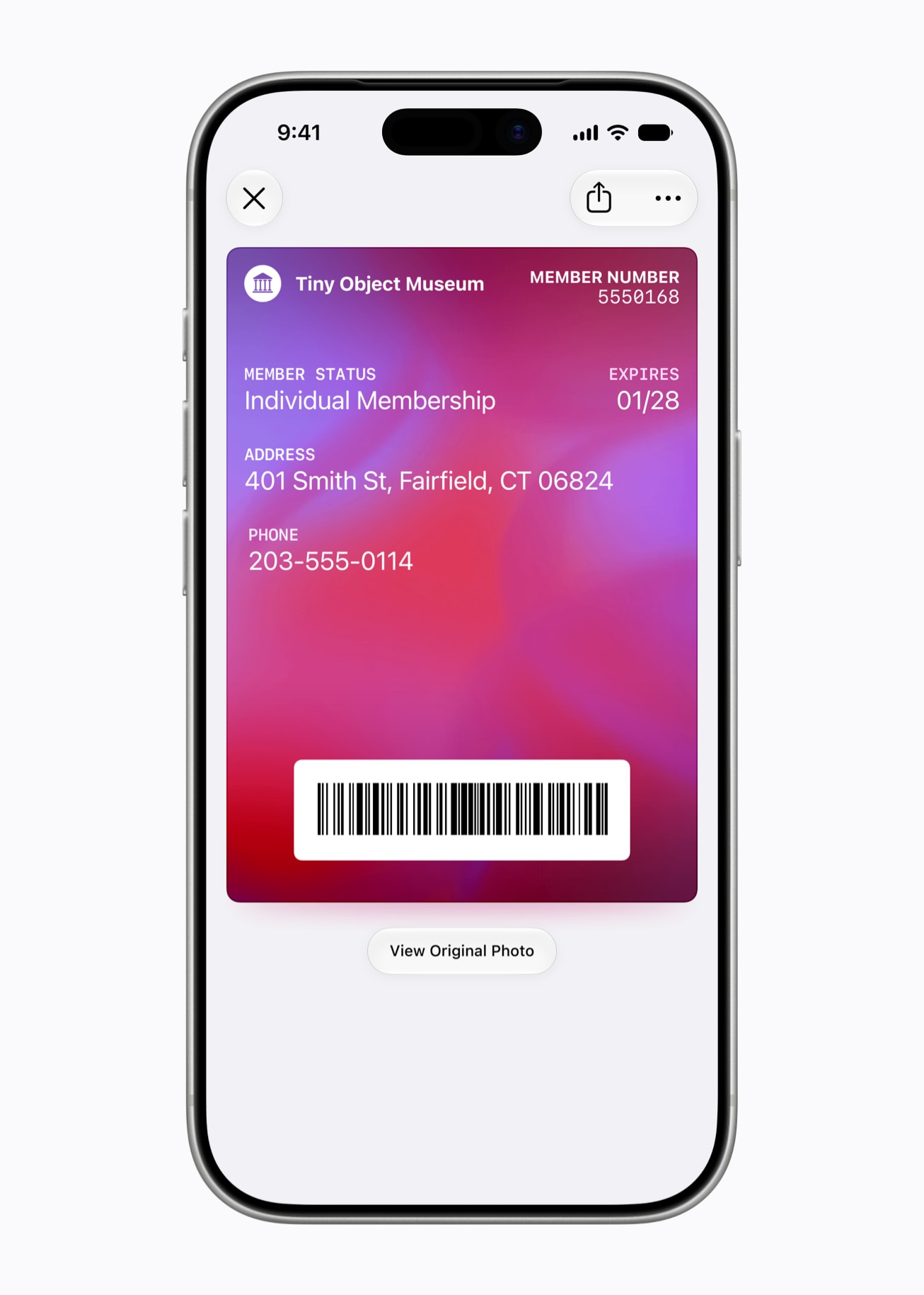 Apple Wallet pass creation from a physical membership card in iOS 27.