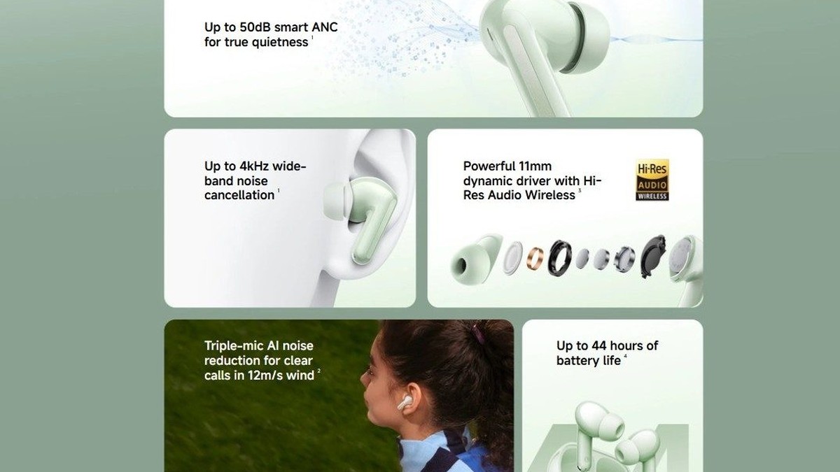 Infographics detailing the specifications and features of the Redmi Buds 8.