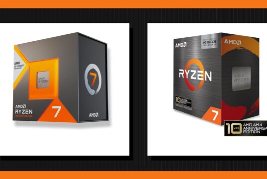 AMD Ryzen 7 7700X3D and Ryzen 7 5800X3D X3D gaming CPU boxes