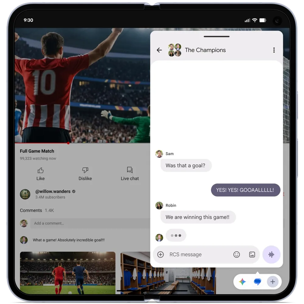 Android 17 Bubbles feature shown on a foldable phone