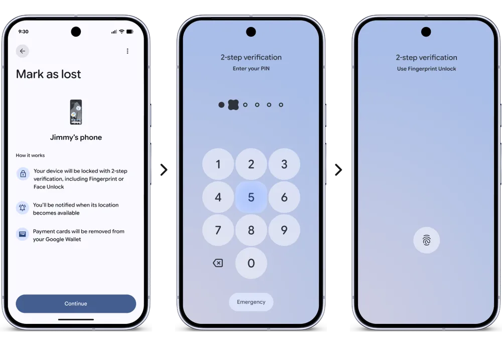 Android 17 Mark as lost security feature shown on a phone