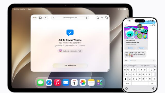 Apple Ask to Browse parental controls press image Apple Ask to Browse parental control prompt shown on iPad and iPhone