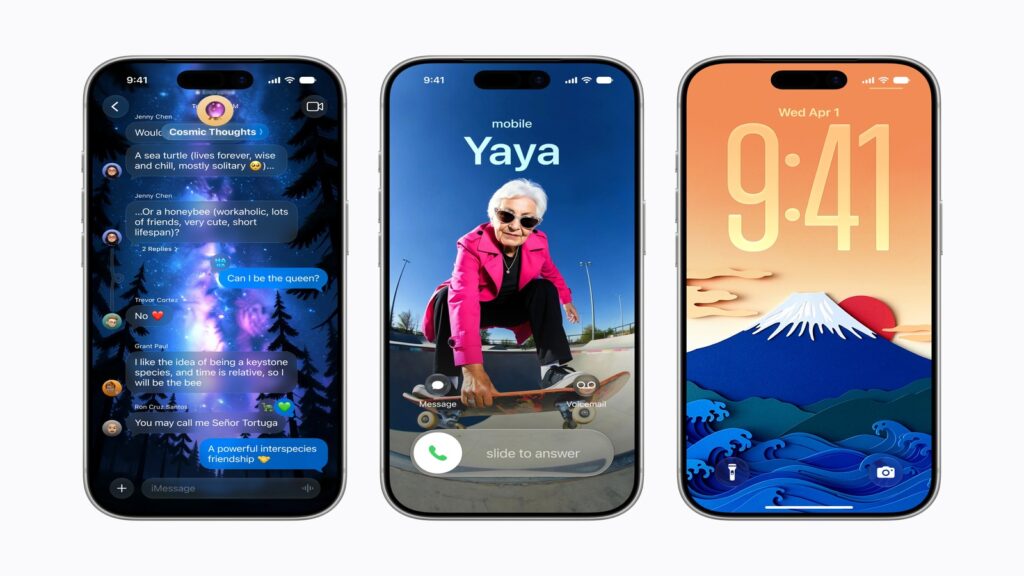 Apple Intelligence Messages and Image Playground examples on iPhone screens
