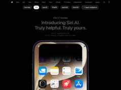 Apple iOS 27 hero page introducing Siri AI alongside a lineup of iPhone, iPad, Mac, Apple Watch, and Apple Vision Pro.