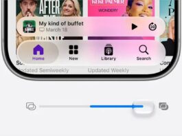 Apple Liquid Glass readability slider shown below a translucent app navigation bar.