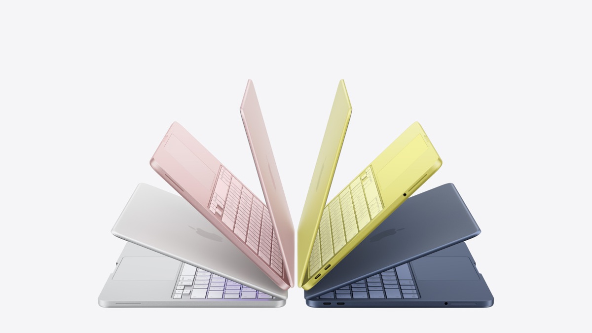 Apple MacBook Neo laptops shown in multiple color options