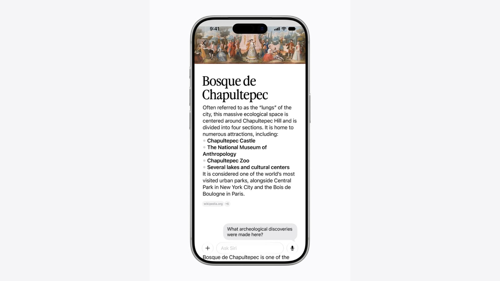 Siri AI chat running on an iPhone in Apple official demo imagery