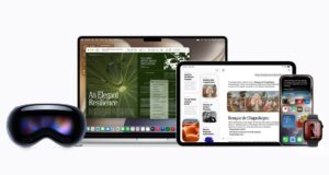 Siri AI shown across Apple Vision Pro, MacBook, iPad, iPhone, and Apple Watch