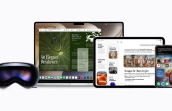 Siri AI shown across Apple Vision Pro, MacBook, iPad, iPhone, and Apple Watch