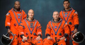 NASA Names the Artemis III Crew for Its Critical 2027 Test Flight Artemis III crew portrait: Andre Douglas, Luca Parmitano, Randy Bresnik and Frank Rubio in Orion suits