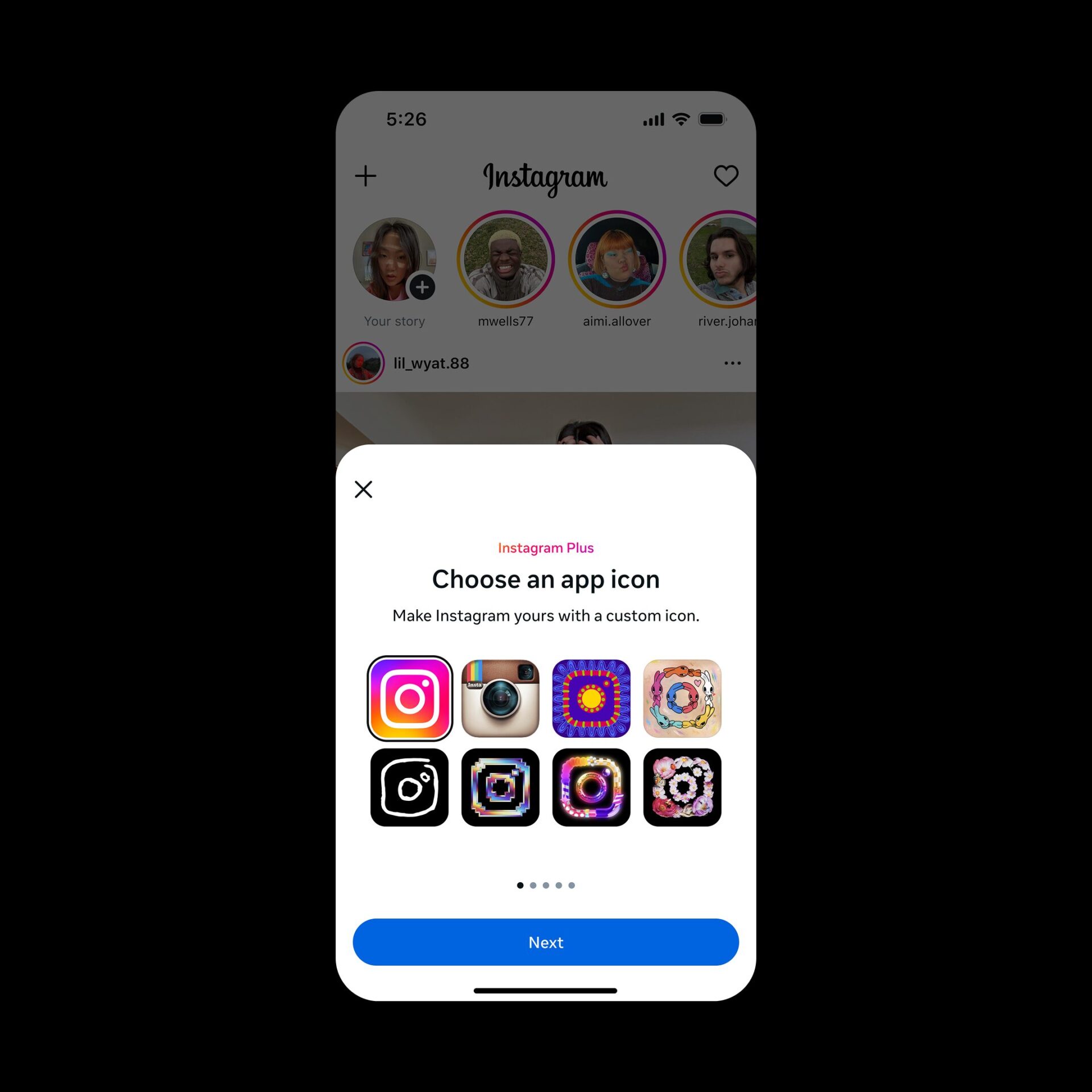 Instagram Plus official app icon customization screen