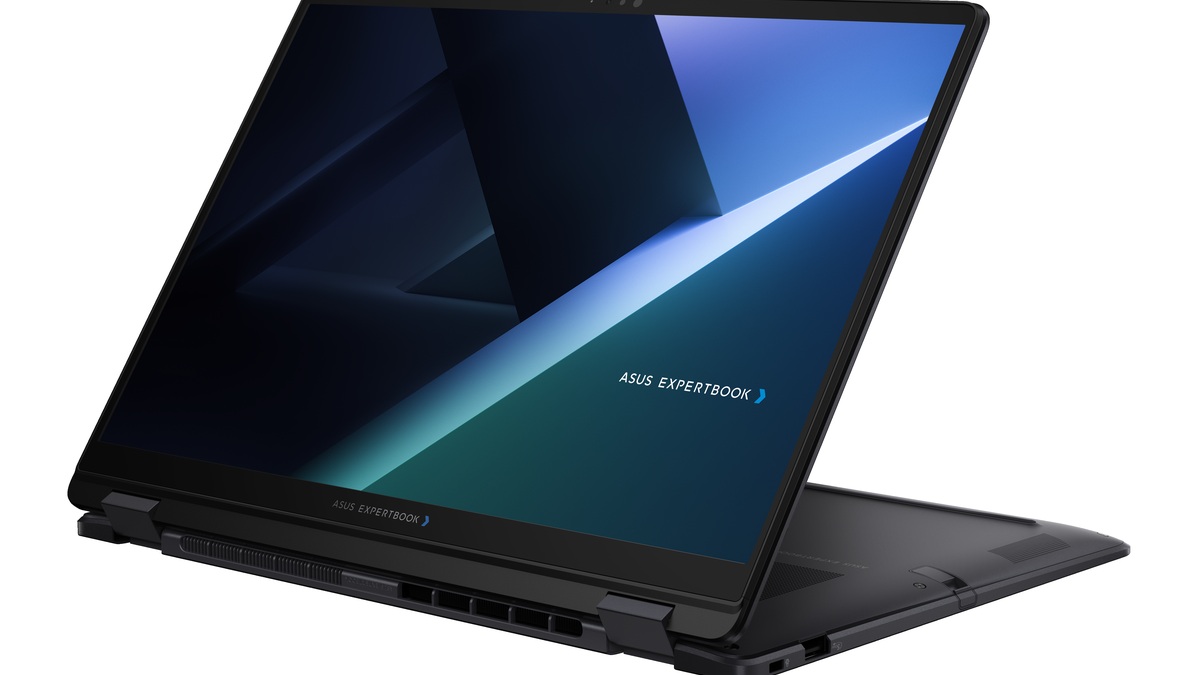 ASUS ExpertBook B5 Flip G2 shown as a 360-degree convertible laptop